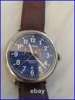Shinola Argonite 5021 41mm Blue Dial Chronograph Leather Strap Watch Parts Only