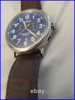 Shinola Argonite 5021 41mm Blue Dial Chronograph Leather Strap Watch Parts Only