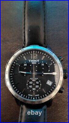 Tissot Quickster Chronograph Black Leather Swiss Watch For Parts Non Working