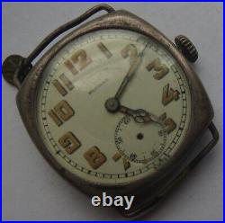 Trench wristwatch silver case load manual enamel dial some parts missing