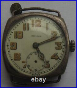 Trench wristwatch silver case load manual enamel dial some parts missing