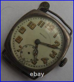 Trench wristwatch silver case load manual enamel dial some parts missing