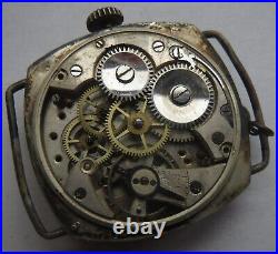 Trench wristwatch silver case load manual enamel dial some parts missing