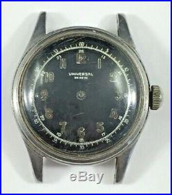 Universal Geneve 20503 Military Style Watch For Parts or Repair No Hands 32.35mm