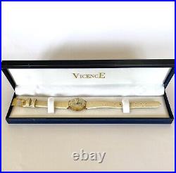 Vicence Ladies 14K Gold Watch 26mm Case & Steel Back Genuine Stingray Strap