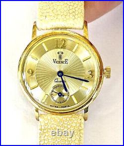 Vicence Ladies 14K Gold Watch 26mm Case & Steel Back Genuine Stingray Strap