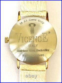 Vicence Ladies 14K Gold Watch 26mm Case & Steel Back Genuine Stingray Strap