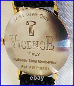 Vicence Milor 14k Gold Case, Swiss Parts Quartz Watch8.75 Black Band. Italy