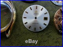 Vintage Gold Omega Seamaster Parts Needs TLC. Hands, dial, case, movement