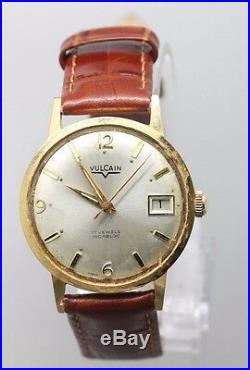 Vintage Men's Vulcain Hand Wind Gold Tone Wrist Watch For Parts/ Repair