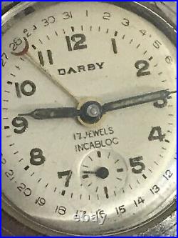 Vintage Mens Darby Watch 17 Jewel Incabloc Parts Or Repair Moon Hand