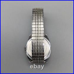 Vintage Neuvex Electronic Watch Men Silver Tone Day Date BROKEN PARTS OR REPAIR