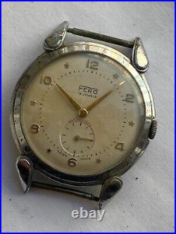 Vintage RARE Men WATCH FERO 15 JEWELS SWISS MADE OVERSIZE 38 MM FOR PARTS WW2