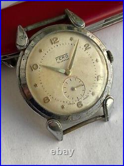 Vintage RARE Men WATCH FERO 15 JEWELS SWISS MADE OVERSIZE 38 MM FOR PARTS WW2