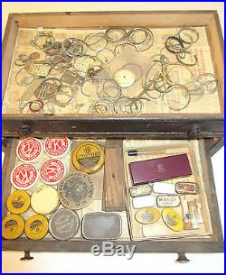 Vintage Wooden 2 Drawer Watch Movement Parts, Hands & Misc Items
