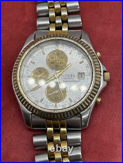 Vtg Citizen Chronograph Date Two Tone Watch Stainless Steel Men Parts Repair