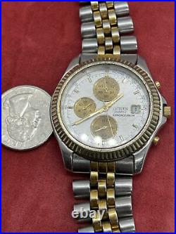 Vtg Citizen Chronograph Date Two Tone Watch Stainless Steel Men Parts Repair