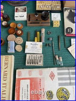 Vtg Watch Repair Collection Tools Parts Hands Stems Staffs Bulova Springs Books