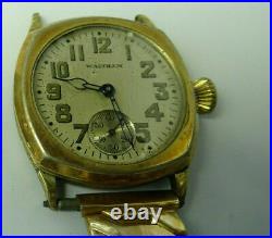 Waltham 1925 CUSHION BLUE HANDS WATCH FOR RESTORATION OR TRENCH PARTS NO BACK