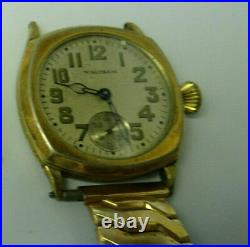 Waltham 1925 CUSHION BLUE HANDS WATCH FOR RESTORATION OR TRENCH PARTS NO BACK