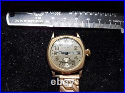 Waltham 1925 CUSHION BLUE HANDS WATCH FOR RESTORATION OR TRENCH PARTS NO BACK