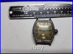 Waltham Vintage 7 Jewel Barrel Case Blue Hand Watch For Repair Or Trench Parts
