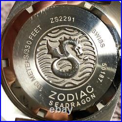 Zodiac Sea Dragon Men Rubber 38mm Analog For Watch Parts Or Repair Only 7 1/2